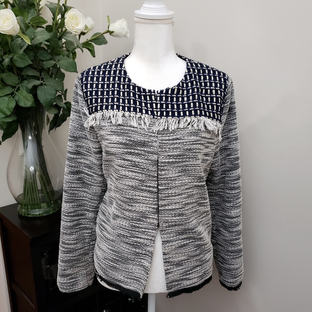 Chico's Fringe Tweed Jacket/Blazer